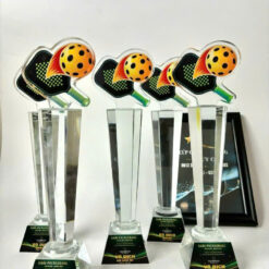 Cúp Pha Lê Pickleball – Biểu Tượng Vợt Và Bóng Màu Sắc Nổi Bật